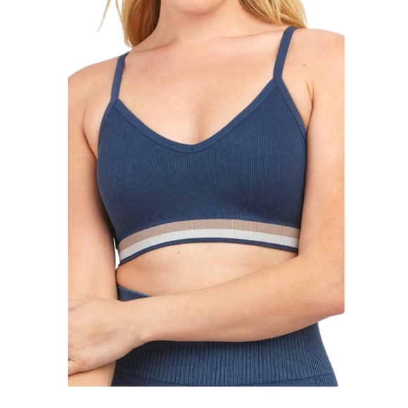 SPANX Blue Acid Wash Seamless Sports Bra Padded Wireless
